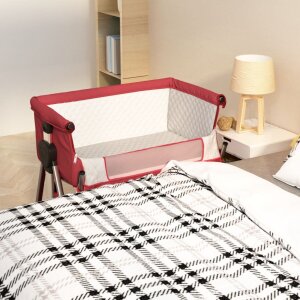 Babybett mit Matratze Rot Leinenstoff