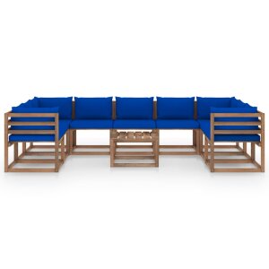 10-tlg. Garten-Lounge-Set mit Blauen Kissen